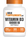 BulkSuplementos.com Vitamina D3 10000UI Softgels - Colecalciferol, Suplemento D3, Vitamina D 10000 UI - 1 Vitamina D3 Softgel (250mcg de Vitamina D) por serviço - Fornecimento de 500 dias, 500 Softgels