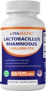 Vitamatic Lactobacillus Rhamnosus 5 Bilhões por Cápsula DR (10 Bilhões por 2 Cápsulas) - 60 Contagem - Suporte Digestivo e Imune Avançado - Feito com Fibra de Inulina Prebiótica