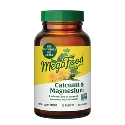 MegaFood Cálcio Magnésio Suplemento - Suporta Saúde Óssea & Saúde do Coração - Magnésio Cálcio Suplementos para Mulheres e Homens - Não-GMO - 60 Comprimidos (20 Servões)