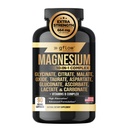 Suplemento Complexo de Magnésio - 10 Formas Ativas, Glicinato, Citrato, Malato, Óxido, Taurato, Aspartato, Gluconato, Ascorbato, Lactato, Carbonato, Mais com Vitamina C B1 B2 B6 B12