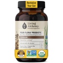 Terreno Probiótico Flora – Probióticos não-GMO com soja fermentada, Aloe Vera, & Elm escorregadio para equilíbrio gut & digestão – Prebióticos, Postbióticos, Enzimas Digestivas – Alquimia Viva, 60 Pcs