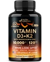 Vitamina D3 K2 - Vitamina D3 10000 iu & K2 como MK-7 120 mcg - Imune & Mood Support, para a saúde dos ossos e dentes - com magnésio, zinco e vitamina C & B12 - Altamente Biodisponível - Feito nos EUA, 120 cápsulas