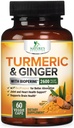 Suplemento de Curcumina Turmérica 2600mg - com Gengibre Orgânica e Turmérica, Extrato de Pimenta Preto BioPerine 95% Curcuminoides - Junta de Absorção Avançada & Antioxidante Suporte de Força Extra - 60 Cápsulas