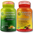 Glutationa lipossómica 500mg & Quercetin com bromelaína, zinco e vitamina C – Antioxidante & Imune Suporte Pacote com mistura orgânica de alimentos inteiros – Vegan, Fórmula de Saúde Respiratória Não-GMO