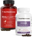Real Cogumelos RealClarity (60ct) e Chaga (120ct) Cápsulas Bundle - Suplemento de Cogumelo para Clareza Mental, Foco, Saúde Digestiva e Apoio Imune - Vegan, Não-GMO, Níveis Verificados de Beta-Glucans