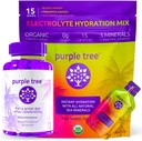 roxo árvore Pós-Celebração Bem-Estar + Hydration Electrolyte Packets - Reidratação Orgânica, Feliz Fígado - 30ct garrafa + 15 Hydration Sticks para água