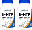 Nutricost 5-HTP 200mg, 120 Cápsulas Vegetarianas (5-Hydroxytryptophan) - Não-GMO & Gluten Free (2 frascos)