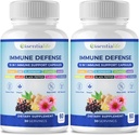 Suplemento de suporte imunológico - 2 embalagens 10 em 1 Elderberry, Echinacea, Vitamina D, Vitamina C 1000mg e Zinco Suplemento - com Imune Booster para Adultos - 120 cápsulas de vitaminas