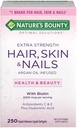 Pele e unhas do cabelo da recompensa da natureza 5000 mcg de biotina - 250 comprimidos revestidos de força regular e extra (força extra, duas garrafas cada um de 250 Softgels)
