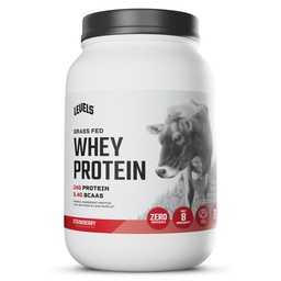 Níveis de proteína de whey alimentado de grama em pó, sem artificiais, 24G de proteína, morango, 2LB