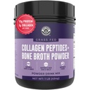 Pó de caldo de osso de 16 onças com pépttidos de colágeno de grama - sem sabor, carboidrato zero, livre de leite, sem aditivos, sem enchimentos - fonte natural Tipo I e III - pó de colágeno de caldo de osso de grama
