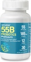 55B Probióticos Premium - 55 Bilhões UFC, 12 Strains, 185mg Prebiótico - Suporte Imune, Digestivo & Gut Saúde - Suportes Obstipação ocasional, Gás & Bloating - 30 Cápsulas Vegan, Fonte de 30 dias