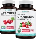 Pílulas de cranberry orgânicas e cereja de tarte - pacote limpo e claro - Urinary Tract & Uric Acid Support - Pílulas de cranberry orgânicas - 50:1 Concentrado & cápsulas de cereja de tarte orgânica - 4:1 Extrato