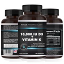 Vitamina K2 com D3 Suplemento de força extra Osso - Saúde do Coração Fórmula não-GMO 10.000 UI Vitamina D3 e 200 mcg Vitamina K2 (MK7) □ Fácil de engolir Vitamina K & D, 60 Cápsulas