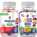 Chicletes de ferro SAM SUNNY para crianças e adultos & pastilhas de magnésio para adultos - 500mg - Calm Magnesium Chews - Magnesium Citrate Suplemento mastigável para Mood & Muscle Support. Vitaminas de ferro com vitamina C.