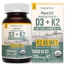 Planta Orgânica D3 + K2 5000 iu D3 + 120 mcg K2 como All-Trans MK7 de MenaQ7® - 100% de alimentos inteiros, crus & Vegan .