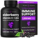 NutraChamps Elderberry com Vitamina C e Zinco - 5 em 1 Suplemento Imunidade, 10.000mg Sambucus Black Elderberry Cápsulas com Vitamina D3 5000 UI, Sambucus Elderberry Extract Imune Suporte para Adultos