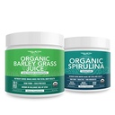 Triquetra Saúde espirulina orgânica pó 8 onças. Além disso, suco de grama de cevada orgânica em pó 5.3 oz.