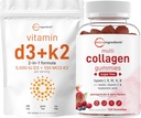Micro Ingredientes Vitamina D3 5.000iu + K2 100mcg Softgels & Multi Collagen Peptides Gummies Bundle Pack □ Vitaminas Sol Essenciais Tipo I, II, III, V, X Proteína com Biotina, Ácido Hialurônico, & Vitami