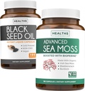 Black Seed Oil & Irish Sea Moss (3-Month Supply) - Power Duo Bundle of Black Seed Oil (180 Cápsulas) Nigella Sativa & Irish Sea Moss (180 Cápsulas) com Bioperine e Bladderwrack