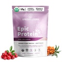 Sprout Vivendo proteína épica, Proteína baseada em plantas & Superalimentos Pó, Pro Colágeno, Berry 15 Grams proteína orgânica em pó, Vegan, Não lácteos, Não-GMO, Sem glúten, Baixo açúcar (0,7 libras, 12 Servings)