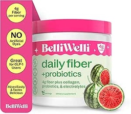 Belli Welli Fiber Supplement for Women & Men – Premium Daily Fiber Powder from Organic Acacia with Added Collagen, Electrolytes & Probióticos – No Bloat, Obstipation & Gut Health Support (Watermelon)