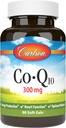 Carlson - Co-Q10, Co-Enzima Q10, 300 mg, Produção de energia e função cardíaca, 60 Softgels