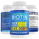 Vitaminas de biotina e colágeno + queratina com folato - Tratamentos de perda de cabelo para mulheres e homens - Folículo, pele e unhas Suplementos para o crescimento do cabelo e suporte pós-parto - GMO livre e sem glúten (60 Caps)