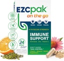 EZC Pak On the Go Immune System Booster with Echinacea, Vitamina C, Zinco, Suplemento de suporte imunológico, Vitaminas de imunidade para adultos, Embalagem amigável de viagem, Vegetariano, Sem glúten