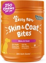 Zesty Paws Omega 3 Fish Oil para cães - Zesty Paw Dog Vitaminas e Suplementos para Hip, Joint & Skin, Frango (250 Chews)