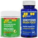 ESTACIONAMENTOS NATURAIS Gummies de Citrato de Magnésio + Pacote de Alimentos Cerebrais de Serotonina - Suporte a Humor e Stress Positivo - 90 Peças