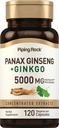 Piping Rock Panax Ginseng & Ginkgo Biloba Suplemento 5000 mg 120 Cápsulas com Extrato de Pimenta Preto Vegetariano, Não-GMO e Suplemento Glúten