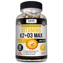Kaya Naturals Vitaminas K2 com D3 5000UI Suplemento para Homens e Mulheres - Fácil de Engolir - Cápsulas Bioperinas (60 Contagem de 1)