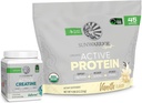 Sunwarrior Ativo Proteína Orgânica Pó Baunilha com sabor à planta 45 Servings & Creatina Monohidrato Pó 60 Servings