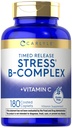 Carlyle Stress B-Complex Vitamina 180 Caplets Vegetarianos com Vitamina C Não-GMO e Suplemento sem glúten