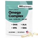 Complemento Vegan Omega 3 Suplemento- 960mg Ómega-3 ácidos gordos, DHA, EPA, SDA, Suplemento ALA - Suporte Imune- 60 Servings, 120 Cápsulas Líquidas