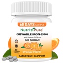 Ferro mastigável 65 mg com vitamina C 270 mg (para mulheres/homens)