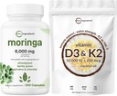 Micro Ingredientes Vitamina D3 10.000iu + K2 200mcg Óleo de coco Softgels & Moringa Oleifera 6.000mg Equivalente 300 Cápsulas Pacote 2 Pacote □ Vitaminas Essenciais Sol