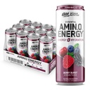 Optimum Nutrition Amino Energy Sparkling Hydration Drink, Eletrolitos, Cafeína, Aminoácidos, BCAAs, Açúcar Livre, Berry Burst, 12 Fl Oz, 12 Pack