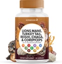 Lions Mane Mushroom Supplement with Turkey Tail Reishi Cordyceps Chaga with Marshmallow Root - 60 Conde