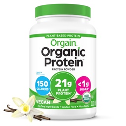 Orgain Organic Vegan Protein Powder, Vanilla Bean - 21g Proteína vegetal, 6g Fibra Prebiótica, Sem Ingredientes Lactose, Sem Açúcar Adicionado, Não-GMO, Para Shakes & Smoothies, 2.03 lb (Pacote de Maio Vary)