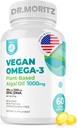 DR. MORITZ Vegan Omega-3 Softgels para adultos e crianças, Feito de óleo de algas com DHA EPA, Pequena Algae Omega 3 Suplementos, Vegan, 60 Contagem