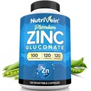 Nutrivein Premium Zinc Gluconato 100mg - 120 Cápsulas: Suplementos de Gluconato de Zinco de Alta Absorção para Bem-Estar Inteiro - Elementos Essenciais para Bem-Estar