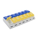 EZY DOSE Semanal (7-dia) Organizador de pílulas AM/PM, recipiente diário de vitaminas e caixa de medicina, grandes compartimentos pop-out, projetado para viagem, 2 vezes por dia, azul e amarelo