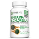 Allied vida espirulina e chlorela □ Clorophyll orgânico Vegan proteína em pó verde Superalimento □ 120 cápsulas