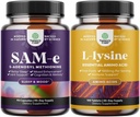 Pacote de Puro SAM E Suplemento 150mg - Nootrópico mesmo 150mg Por Serviço de Memória e Suporte Cérebro e L Lisina 1000mg Formulário Grátis - L-Lysine Suplemento para saúde ocular Lip Care Colágeno Síntese