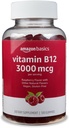 Basics Vitamina B12 3000 mcg Gummies, Produção de Energia Normal e Metabolismo, Suporte do Sistema Imune, Framboesa, Contagem de 200 (2 embalagens de 100), 2 por porção
