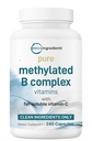 Micro Ingredientes Complexo B puro metilado, 240 Cápsulas fórmula 11-em-1 com B12, tiamina, folato, inositol, colina e vitamina C, suporta energia, humor e saúde do nervo, livre de enchimento, não-GMO