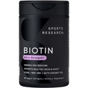 Sports Research® Biotin 5.000mcg com óleo de coco orgânico - Biotin (Vitamina B7) para o suporte saudável da pele e do cabelo * - para mulheres e homens - Vegan, Não-GMO, Gluten & Soy-Free - 30 Leggie Softgels