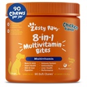 Patas Zesty cão multivitamínico, mastigado cão vitaminas e suplementos para quadril e articulações, pele & casaco, Omega 3 óleo de peixe para cães- sênior & filhote multivitamínico- frango- 90ct